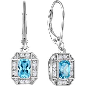 أقراط من الفضة الإسترليني عيار 925 أقراط هالة مستطيلة من أحجار الميلاد، أقراط متدلية مع ذراع رافعة للنساء هدايا مجوهرات in Kuwait