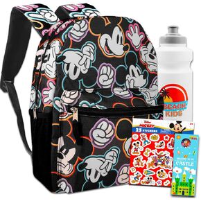 Mickey Mouse Backpack for Kids - Bundle with 16" Mickey Backpack, Water Bottle, Stickers, More | Mickey Mouse Backpack for Boys and Girls