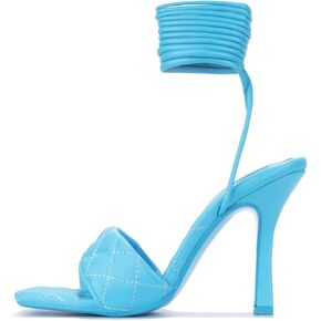 Cape Robbin Motif Stiletto High Heels for Women, Quilted Strappy Shoes with Square Open Toe