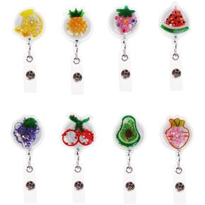 IUAQDP 10 Pieces Cute Fruit Retractable Badge Reel Holder, Funny Cartoon Food Name Tag Pull Badge Clip with Swivel Clip for Nurse Student Teacher Worker Volunteer Dietitian, 25.6IN Pull Cord