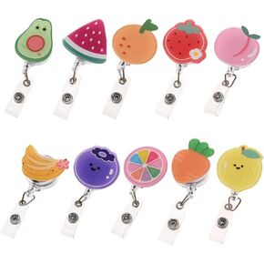IUAQDP 10 Pieces Cute Fruit Retractable Badge Reel Holder, Funny Cartoon Food Name Tag Pull Badge Clip with Swivel Clip for Nurse Student Teacher Worker Volunteer Dietitian, 25.6IN Pull Cord in Kuwait