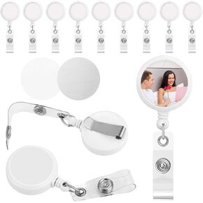 12 Pieces Sublimation Retractable Badge Holder with Belt Clip, Blank Nurse ID Badge Reels for Office Worker Doctor Nurse, Key Card Name Tag Holder for Sublimation Personalize Photo (Black)