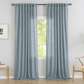 DONREN White with Linen Back Tab Curtains 144 Inches Extra Long Ceiling to Floor for Villa Rustic - 2 Panels Hooks Belt Pinch Pleated Easy Sliding Curtains Light Filtering Semi Privacy Sheer Drapres