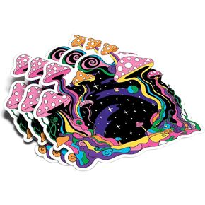 (3Pcs) Magic Mushrooms Psychedelic Sticker Mycology Botanical Decal Waterproof Vinyl Stickers Adult for Laptop Kindle Car Tumbler Water Bottle Mug Phone Notebook - Size 3"x2.8"