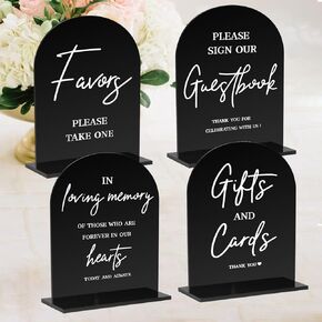 4 Pcs Acrylic Wedding Signs for Ceremony and Reception, 5x7 Inch Black Wedding Signage, Guest Book Sign, Cards and Gifts Sign, Favors Sign, In Loving Memory Sign, Wedding Reception Decor in Kuwait