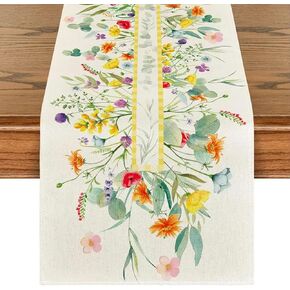 BESBESME Easter Table Runner Bunny Cream,Spring Summer Easter Kitchen Dining Home Decor Rabbit Party Decoration 13x48 Inch