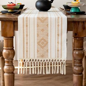 Boho Woven Table Runner 14 x 108 Inches Rustic Table Runners Modern Farmhouse Style with Tassels for Wedding Holiday Home Dining Table Decor