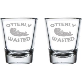مجموعة من 2 كأس طلقة 1.75 أوقية زجاج طلقة Otterly Wasted Otter مضحك
