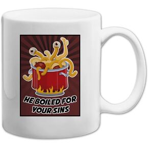 FSM Flying Spaghetti Monster He Boiled for Your Sins Coffee Mug - [White][11 oz.]