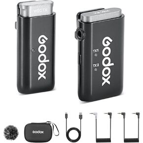 GODOX WEC Wireless Lavalier Microphone with Noise Cancellation, 656ft Transmission, 8H Battery Life Compact Wireless Lapel Microphone System for DSLR Cameras/iPhone/Android