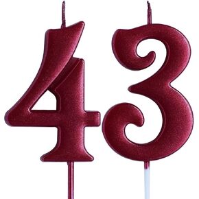 Red 43rd Birthday Candle, Number 43 Years Old Candles Cake Topper, Woman Or Man Party Decorations, Supplies