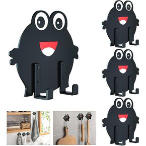 Self Adhesive Hooks, 1 Pcs Black Coat Wall Hooks for Hanging, Door Stick on Hooks Heavy Duty, Stainless Steel Nail Free Screw Sticky Hooks Extra Strong for Bathroom Shower Towel Kitchen Key Clothes