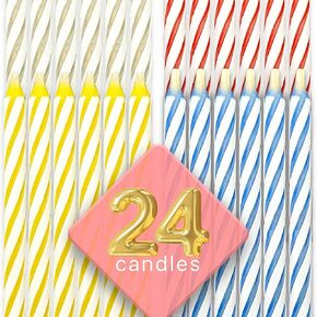 by Tugba Aydan - 24 Pieces Birthday Candles - Cake Candles - Celebration Candles - Colors Yellow, Pink, White, Blue, Red in Saudi Arabia
