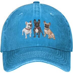 French Bulldog Dogs Vintage Distressed Adjustable Washed Denim Mens Dad Trucker Hat Baseball Ball Cap for Men