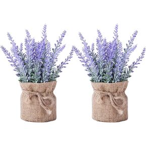 2 Pack Small Burlap Potted Lavender Flowers - Lavender Artificial Plants and Flocked Charming Purple for Warm and Loving Table Decor Christmas Decoration