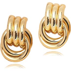 Gold Earrings for Women - 14K Dainty Gold Bow Earrings, Trendy Drop Statement Pearl Earring Jewelry Gifts for Girls, Retro Stud Drop Earrings, Hypoallergenic Lightweight