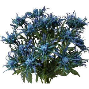 5 Stems Artificial Thistle Flowers 5 Branch Real Touch Blue Thistle Decor 26 Inch Real Size Rustic Spray Eryngium Sea Holly for Wedding Bouquet Centerpiece