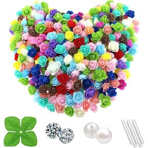 500 Pcs 1.4 Inch Mini Artificial Flowers Head Bulk 5 in 1 Set Faux Foam Fake Small Rose Tiny Baby Flores Bouquet Cake Gift Home Decoration DIY Craft (Mixed Color)