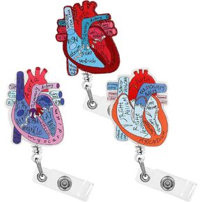 3PCS Cardiac Heart Phlebotomy Badge Reel Holder Retractable with ID Name Card Tag Clip for Nurse Cute Heart Badge Reel for Doctor CNA RN MA ICU LPN Medical Hospital Office Accessories