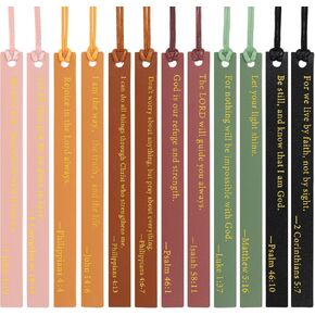 12Pcs Christian Leather Bookmark Boho Colors Bible Verse Book Marks Inspirational Scripture Page Markers with Rope for Teachers Students Book Lovers Reading Gifts
