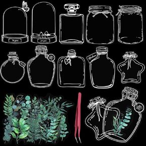 40 Pcs Glass Bottle Shaped Bookmark & 40 Pcs Plant Sticker, Dried Flower Bookmark Kit, Clear Bookmarks for Pressed Flowers, Pressed Flowers Bookmark Set with Tweezers for DIY Bookmarks in Kuwait