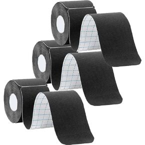 3 Rolls Kinesiology Tape Precut, Athletic Sports Tape Adhesive for Muscles Ankle Neck Knee Shoulder Promotes Recovery and Providing Support, Total 60 Precut Strips(Black)