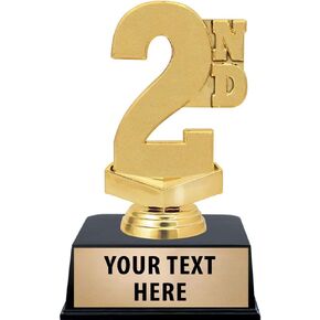 Crown Awards 2nd Place Trophies with Custom Engraving, 6" Personalized Second Place Award Trophy On Black Base Prime