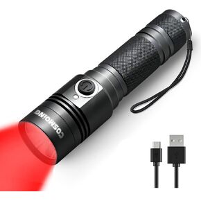 High Power Green LED Flashlight Rechargeable, 350 Yards Green Flashlight IP65 Waterproof Green Light Torch for Night Observation, Camping