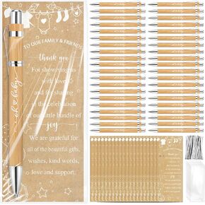 Zhanmai Rustic 50 Set Baby Shower Pens Favors Return Gifts for Guests Include 50 Bamboo Ballpoint Pens 50 Thank You Cards Baby Shower Thank You Gifts Game Prizes Gender Reveal Party Supplies