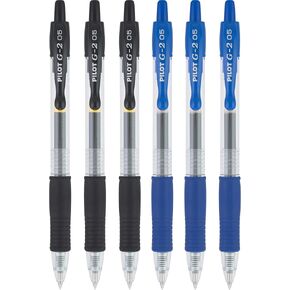 Pilot G2 pens retractable Gel Roller ballpoint Extra Fine 05 pt Black & Blue Bundle (6)