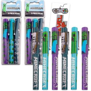 Minecraft Mojang Office Supplies Pen Set - 6 Pc Minecraft Ballpoint Pens Gift Bundle for Kids, Toddlers, Boys (Minecraft Party Favors Set, Minecraft Gifts), 3 Count (Pack of 2)
