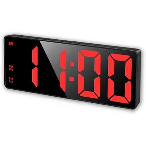 Digital Alarm Clock, LED Electronic Clocks Large Display, Adjustable Brightness, Voice Control, Dual Power Supply, 12/24H Display, Snooze Model for Bedroom, Office, Black Case, Red Digit