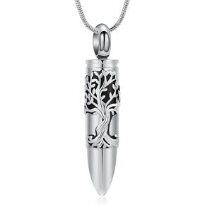 Cremation Jewelry Bullet Shape Urn Necklace for Ashes Tree of Life Bullet Pendant Necklace Memorial Keepsake Pendant for Human Ashes Gift for Women Men