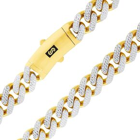 Nuragold 10k Yellow Gold 13mm Monaco Miami Cuban Diamond Cut Pave Link Chain Necklace, Mens Jewelry Fancy Box Clasp 20" 22" 24" 26" 28" 30"