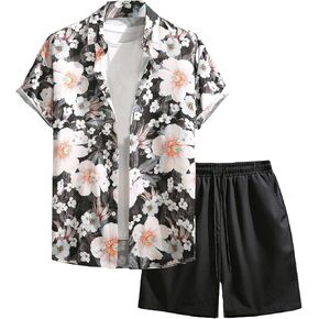 OYOANGLE Men's Printed Shirt and Shorts Sets Short Sleeve Button Down 2 Piece Outfits in Saudi Arabia
