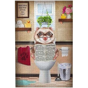 QISPIOD Cat Sitting On Toilet Jigsaw Puzzles 300 Pieces for Adults - Cat Reading Newspaper Animal Wooden Picture Puzzle - Puzzles 15.7 x 11 inches(300 pieces)
