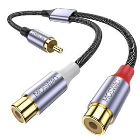 MOSWAG 1 Male to 2 Female RCA Splitter, RCA Y Splitter RCA Cable Audio Video Splitter Adapter Extension Cord Compatible with subwoofers, Speakers, Home theatres, HDTVs, Gaming consoles(0.65ft/20cm)