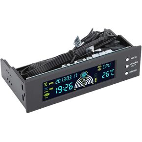 Computer 3-Fan Speed Controller,10W 3Fan Automatic/Manual Adjustable Speed Controller CPU/HDD/SYS Temperature Control LCD Front Panel 5.25in