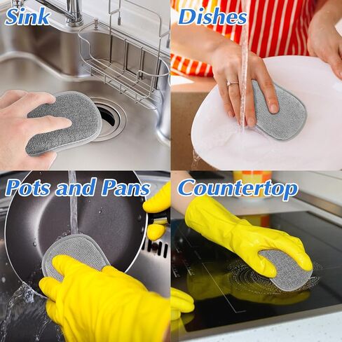 6 Pack Multipurpose Dish Scrubber Sponges, Non Scratch Sponge Microfiber Side for Dish Rough Side for Non Stick Cookware Reusable Sponge Scrub Sponge Dishcloth for Sink Pan Pot Countertop(Blue) in Kuwait