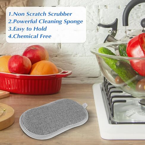 6 Pack Multipurpose Dish Scrubber Sponges, Non Scratch Sponge Microfiber Side for Dish Rough Side for Non Stick Cookware Reusable Sponge Scrub Sponge Dishcloth for Sink Pan Pot Countertop(Blue) in Kuwait