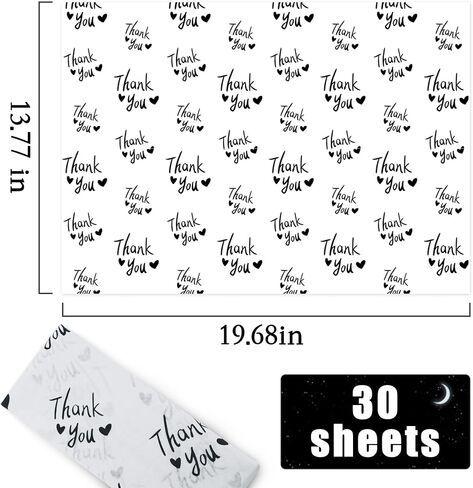 MR FIVE Thank You Tissue Paper Bulk,20" x 14",Thank You Tissue Paper for Packaging,Gift Bags,Tissue for Graduation,Birthday,Thanksgiving,30 Sheets (Black and White) in Saudi Arabia