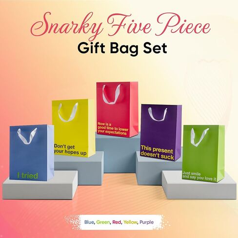 MilkToast Brands Funny Snarky Colored Gift Bag Set, 5 Pieces, Inappropriate Snarky Birthday Gift Wrapping in Kuwait