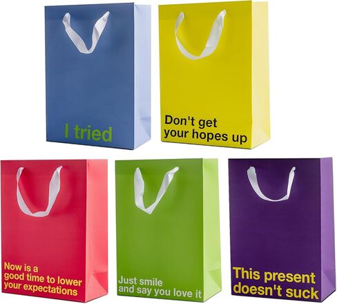MilkToast Brands Funny Snarky Colored Gift Bag Set, 5 Pieces, Inappropriate Snarky Birthday Gift Wrapping in Kuwait
