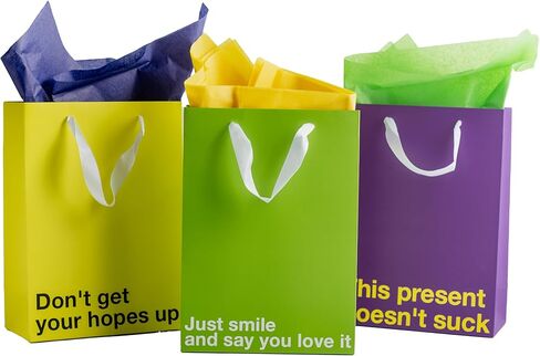 MilkToast Brands Funny Snarky Colored Gift Bag Set, 5 Pieces, Inappropriate Snarky Birthday Gift Wrapping in Kuwait