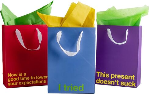 MilkToast Brands Funny Snarky Colored Gift Bag Set, 5 Pieces, Inappropriate Snarky Birthday Gift Wrapping in Kuwait