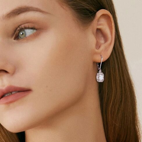 925 Sterling Silver Earrings Halo Rectangular Birthstones Earrings, Dangle Drop Earrings with Leverback for Women Jewelry Gifts in Saudi Arabia
