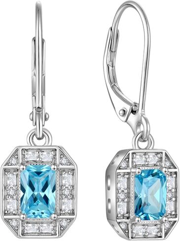 أقراط من الفضة الإسترليني عيار 925 أقراط هالة مستطيلة من أحجار الميلاد، أقراط متدلية مع ذراع رافعة للنساء هدايا مجوهرات in Kuwait