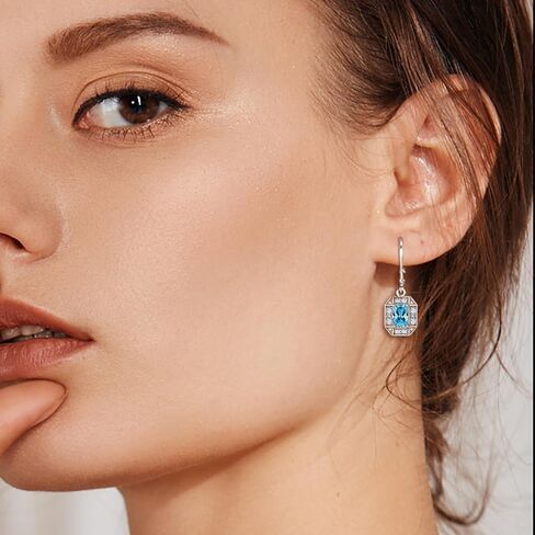 أقراط من الفضة الإسترليني عيار 925 أقراط هالة مستطيلة من أحجار الميلاد، أقراط متدلية مع ذراع رافعة للنساء هدايا مجوهرات in Kuwait