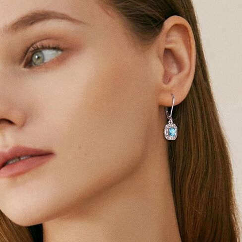 أقراط من الفضة الإسترليني عيار 925 أقراط هالة مستطيلة من أحجار الميلاد، أقراط متدلية مع ذراع رافعة للنساء هدايا مجوهرات in Kuwait