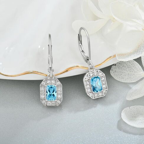 أقراط من الفضة الإسترليني عيار 925 أقراط هالة مستطيلة من أحجار الميلاد، أقراط متدلية مع ذراع رافعة للنساء هدايا مجوهرات in Kuwait